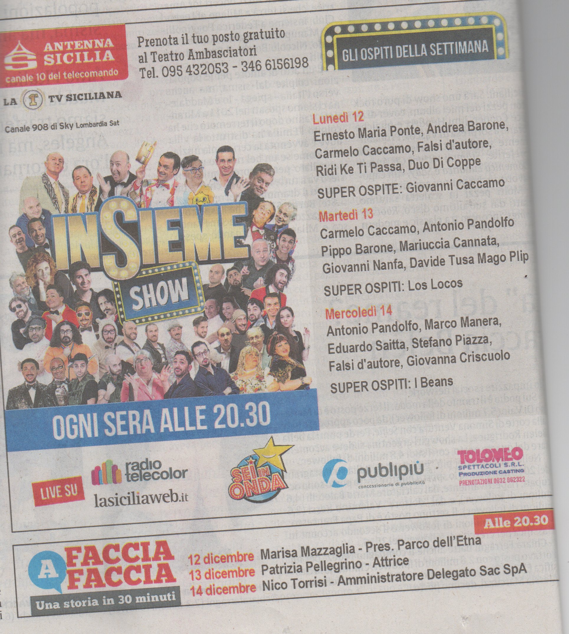 Insieme show: ospiti della settimana (12, 13 e 14 dicembre)