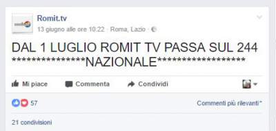 Torna Romit Tv sul digitale terrestre, dal 1 luglio 2017