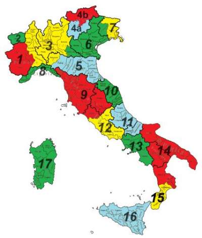 Composizione aree tecniche PNAF 2018 per DVB-T2