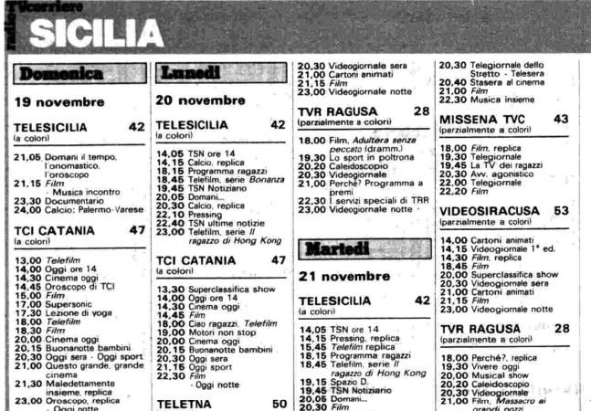 Le tv locali siciliane a colori e parzialmente a colori degli anni Settanta