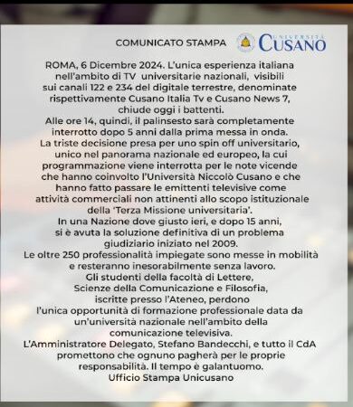 Terminate le trasmissioni di Cusano Tv Italia HD e Cusano News 7 HD